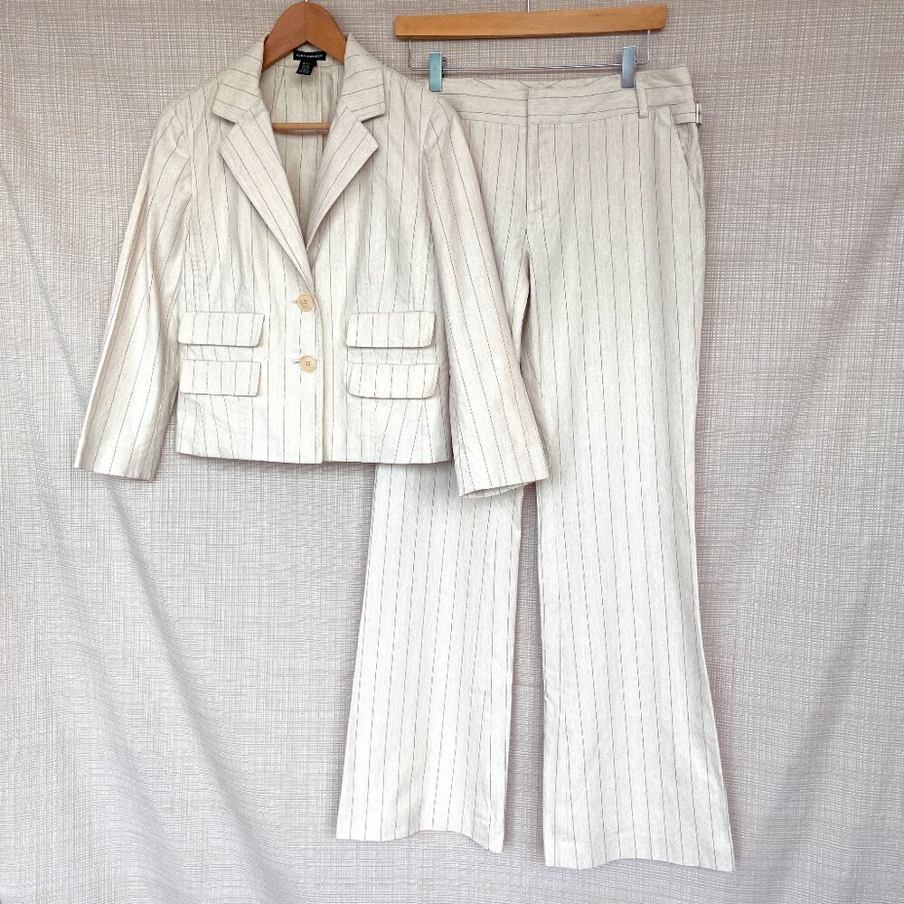 Vintage y2k Club Monaco Linen Pinstripe Pantsuit Minimalist Blazer Summer Suit